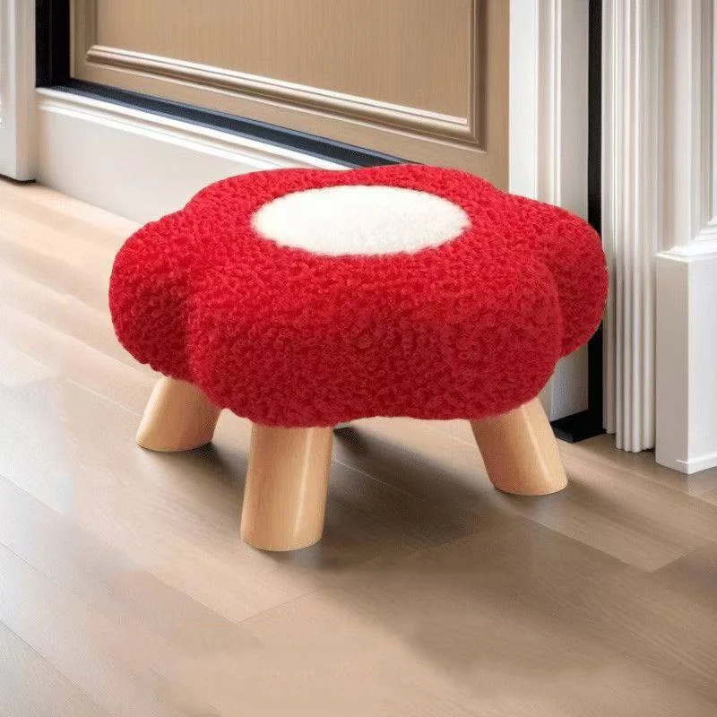 Contemporary Creative Kids Lamb Fleece Flower-Shaped Stackable Low Stool Backless Armless Design For Living Room & Bedroom
