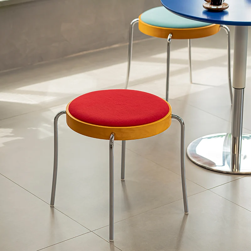 Traditional Vintage Round Iron Plywood Stool For Dining Room
