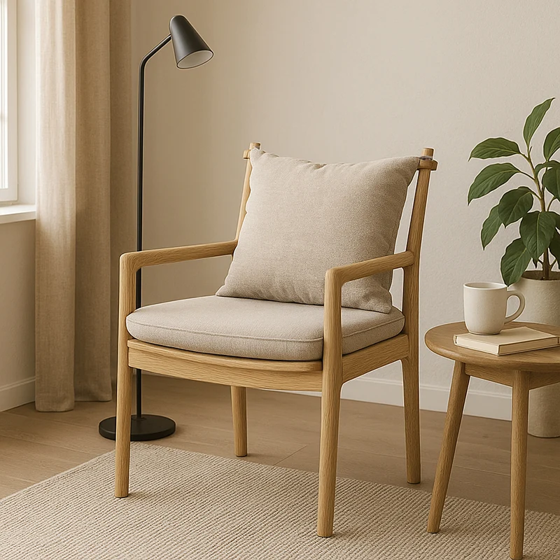 North American White Ash - Contemporary Scandinavian Solid Wood Chair: Sturdy Armrest & Backrest Dining Chair For Dining Room