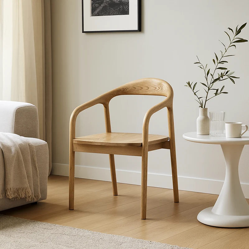 North American White Ash - Contemporary Scandinavian Solid Wood Dining Chair: Minimalist Square Profile - Backrest & Armrest Dining Chair For Dining Room