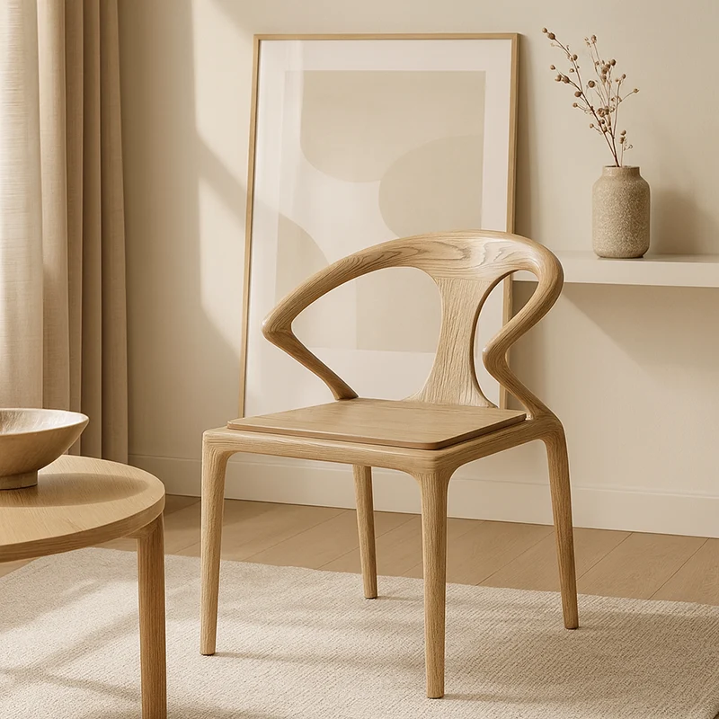 North American White Ash - Contemporary Scandinavian Solid Wood Chair: Microfiber Leather Comfort Seat Cushion - Integrated Armrest And Backrest Dining Chair For Dining Room