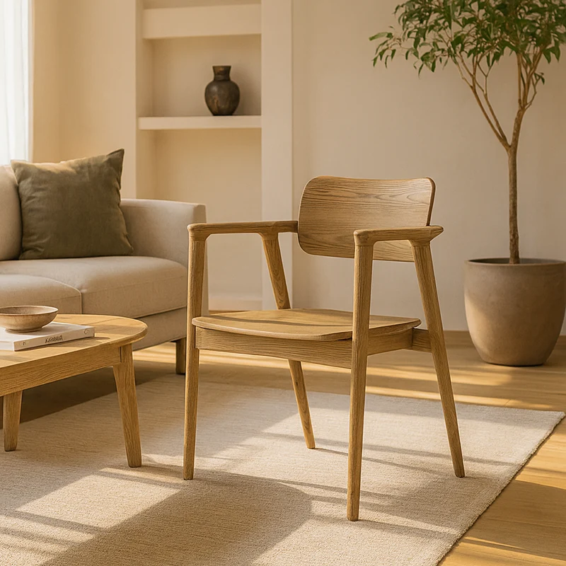 North American White Ash - Contemporary Scandinavian Solid Wood Chair: Delicate Natural Grain - Ergonomic Backrest & Armrest Dining Chair For Dining Room