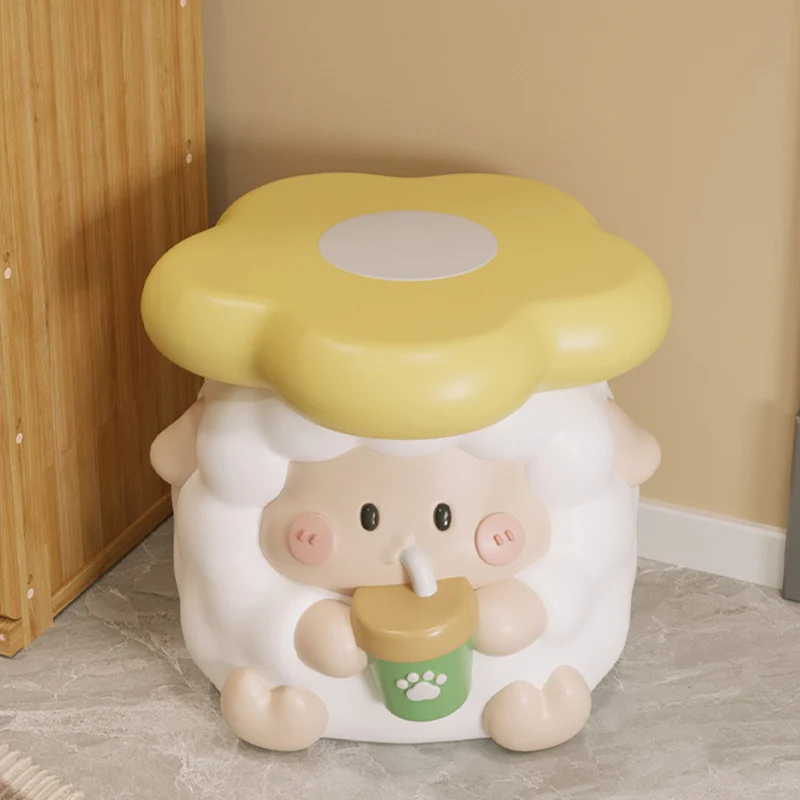 Contemporary Creative Kids Resin Sheep-Shape Low Stool For Entryway, Living Room, Bedroom