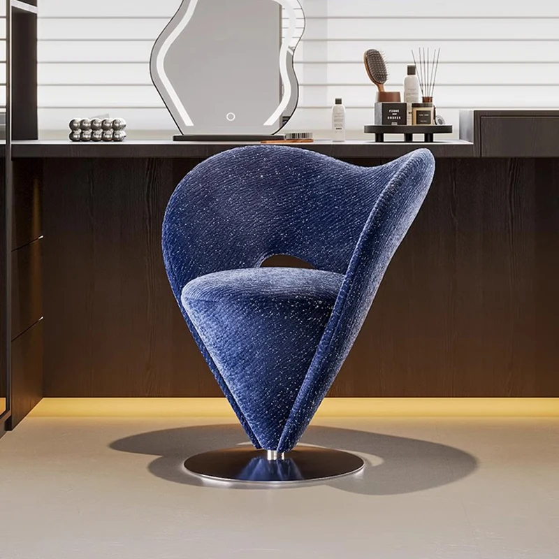 Contemporary Luxury Curved Chenille Fabric Stainless Steel Vanity Stool Backrest Armless For Bedroom