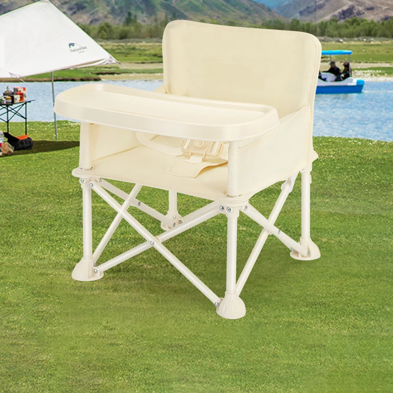 Modern Minimalist Oxford Fabric Square Kids Dining Chair Foldable High Chair With Backrest Armrests Tray For Garden & Restaurant