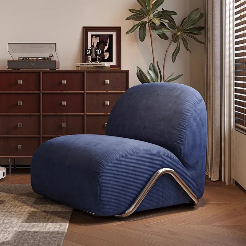Contemporary Nordic Rectangular Corduroy Carbon Steel Accent Chair Backrest Armless For Living Room