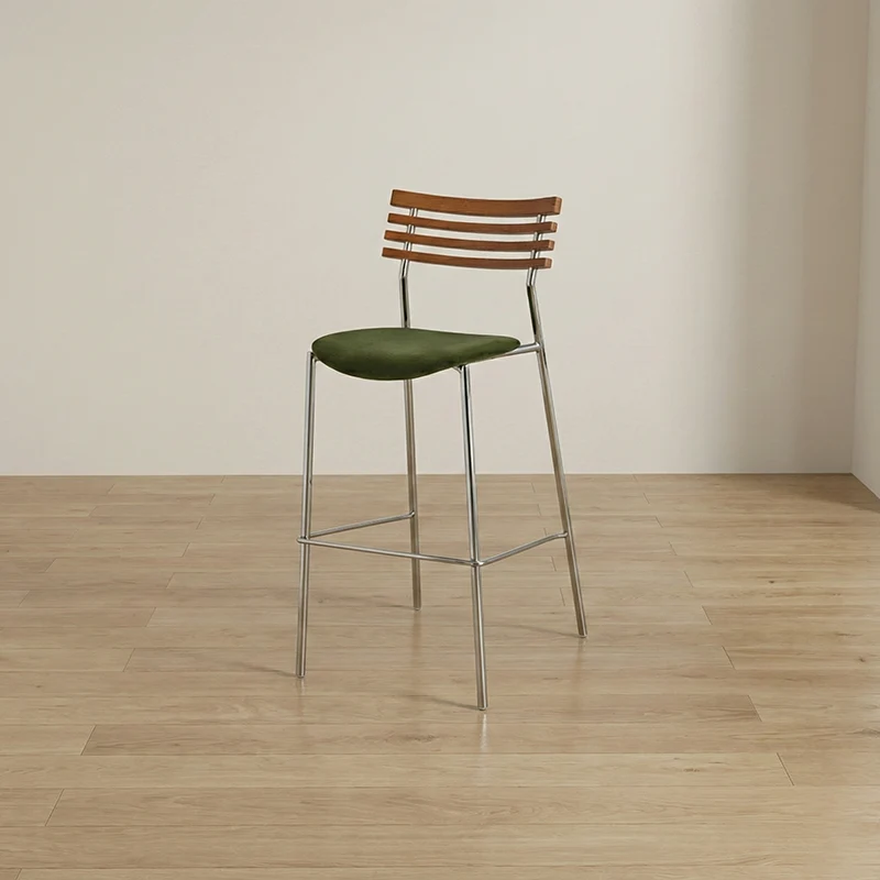 Modern Minimalist Rectangular Bar Stool – Solid Wood Multi-layer Board Seat with Natural Grain, Eco-Friendly Materials, Sturdy Iron Frame, High Load Capacity & Wobble-Free Support For Kitchen & Dining Room