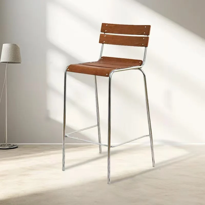 Modern Minimalist Rectangular Bar Stool - Solid Wood Multi-layer Board, Sleek Metal Frame: Durable Finish & Stable Support For Kitchen And Dining Room