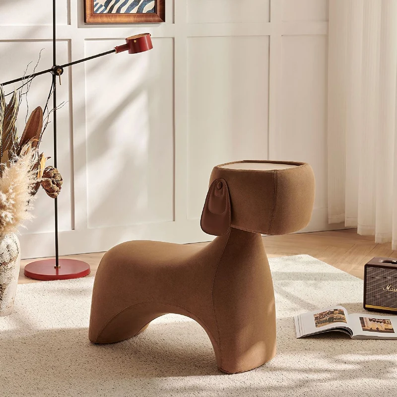 Contemporary Creative Dog Design Carbon Steel Brushed Velvet Kids Stool With Rotatable Head For Living Room