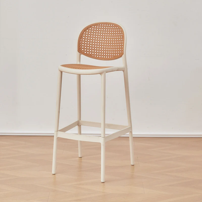 Modern Minimalist Rectangular PP Rattan Weaving Bar Stool Backrest Footrest For Dining Room
