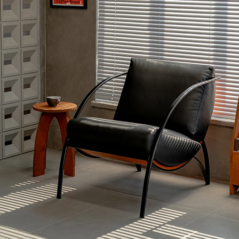 Contemporary Retro Curved Rectangular Plywood Iron Microfiber Leather Detachable Accent Chair Backrest Armrest For Living Room
