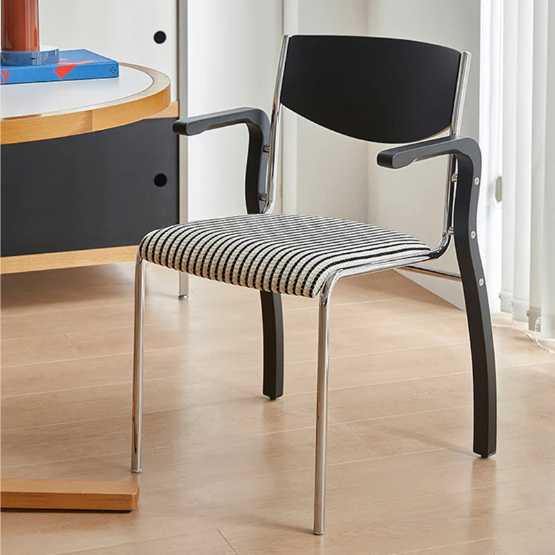 Contemporary Retro Rectangular Plywood Iron Fabric Dining Chair Backrest Armrest For Dining Room