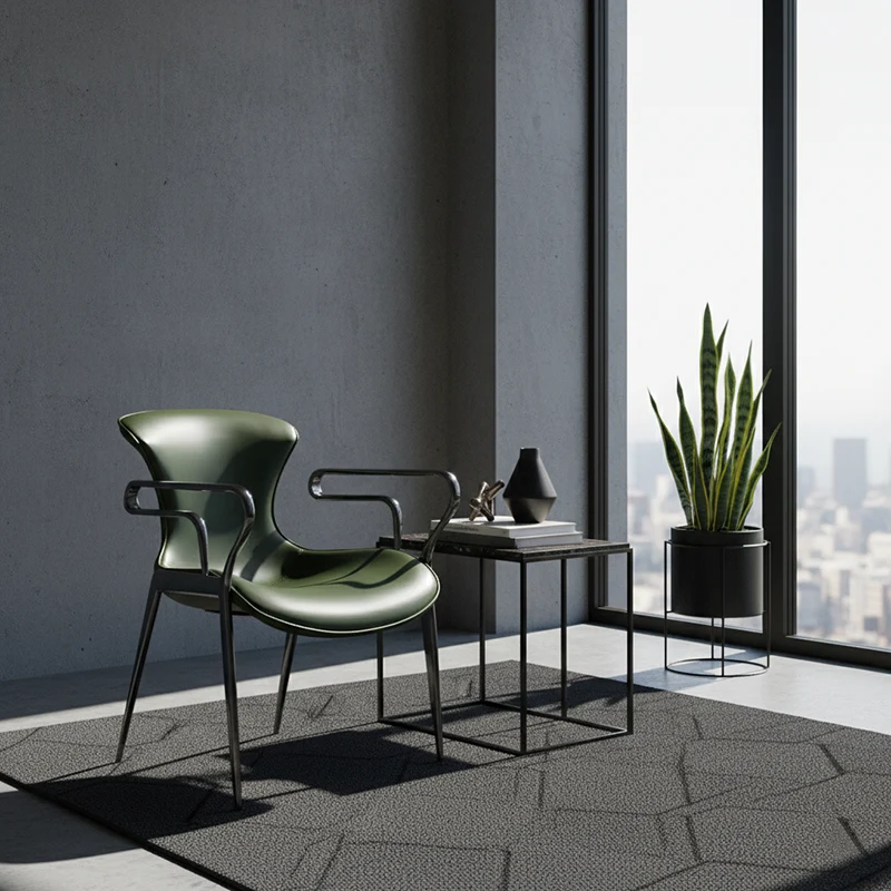 Contemporary Luxury Curved Saddle-Style Faux Leather Carbon Steel Dining Chair Backrest Armrest For Dining Room