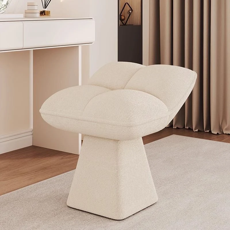 Contemporary Nordic Four-Leaf Clover Shape Chenille Plywood Rotatable Vanity Stool Backless For Bedroom
