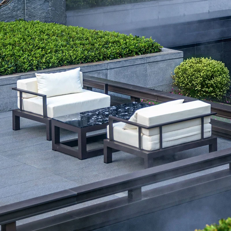 Modern Minimalist Rectangular Aluminum Alloy Fabric Sponge Accent Chair Backrest Armrest For Outdoor Patio