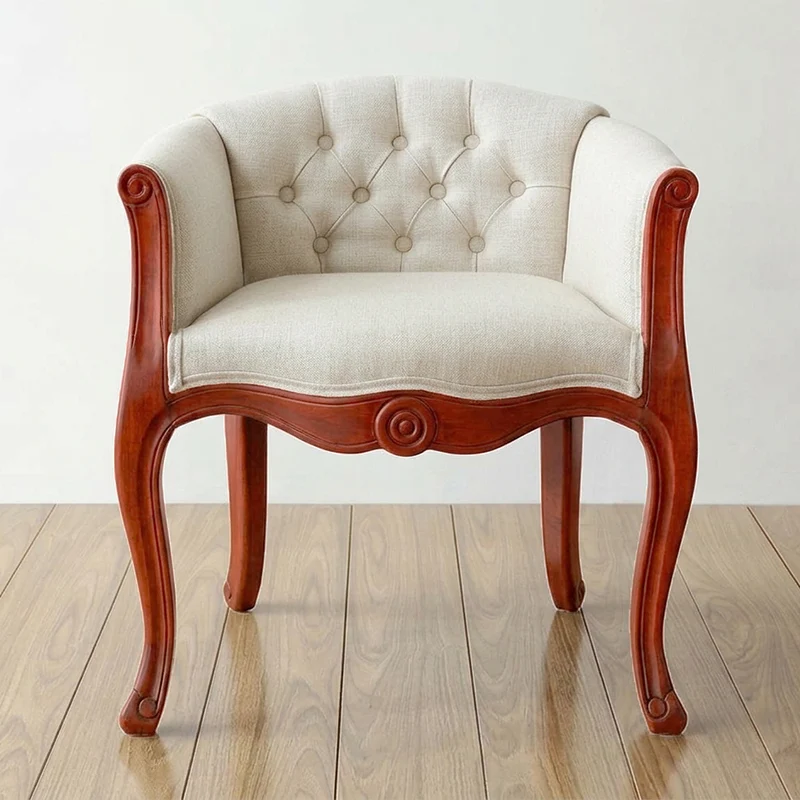 Traditional Vintage Square Linen Oil-waxed Leather Solid Wood Sponge Upholstery Accent Chair Backrest Armrest For Living Room