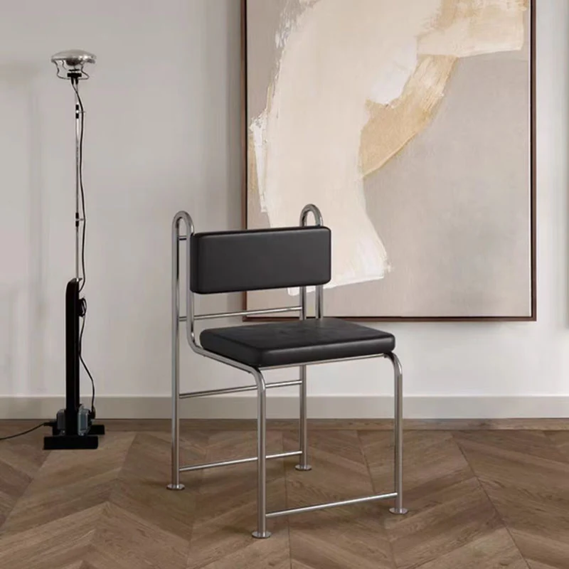 Modern Minimalist Square Rectangular Microfiber Leather Stainless Steel Dining Chair Backrest Armless For Dining Room & Kitchen