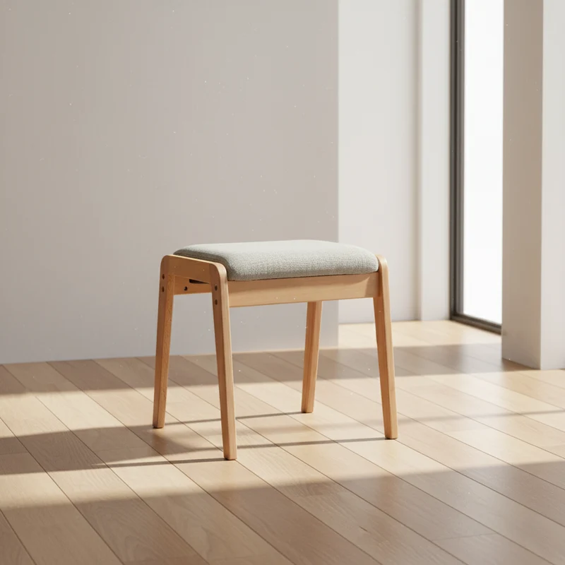 Modern Minimalist Rectangular Solid Wood Linen Comfort Vanity Stool For Bedroom