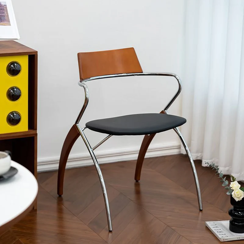 Modern Art Deco Square Faux Leather Velvet Fabric Plywood Electroplated Iron Backrest Armrest Dining Chair For Dining Room