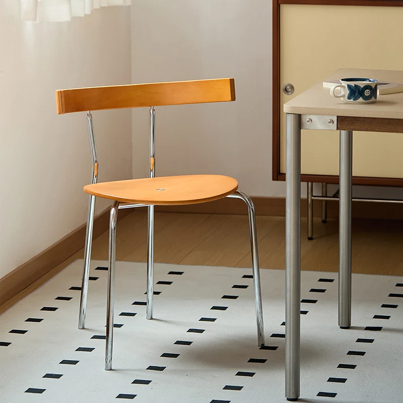 Contemporary Scandinavian Square Plywood Electroplated Iron Backrest Dining Chair For Dining Room