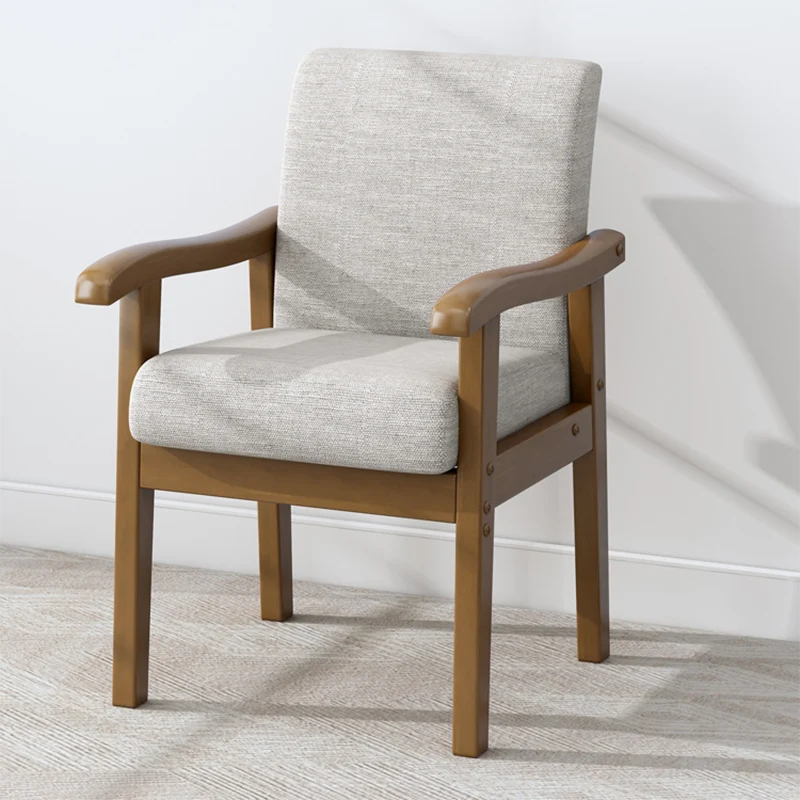 Modern Minimalist Square Rectangular Rubberwood Cotton-linen Desk Chair Backrest Armrest For Home Office