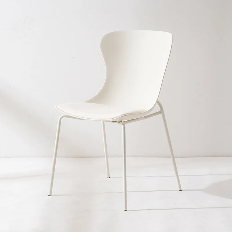 Modern Minimalist Curved Scratch Resistant Faux Leather PP Iron Dining Chair Backrest Armless For Dining Room