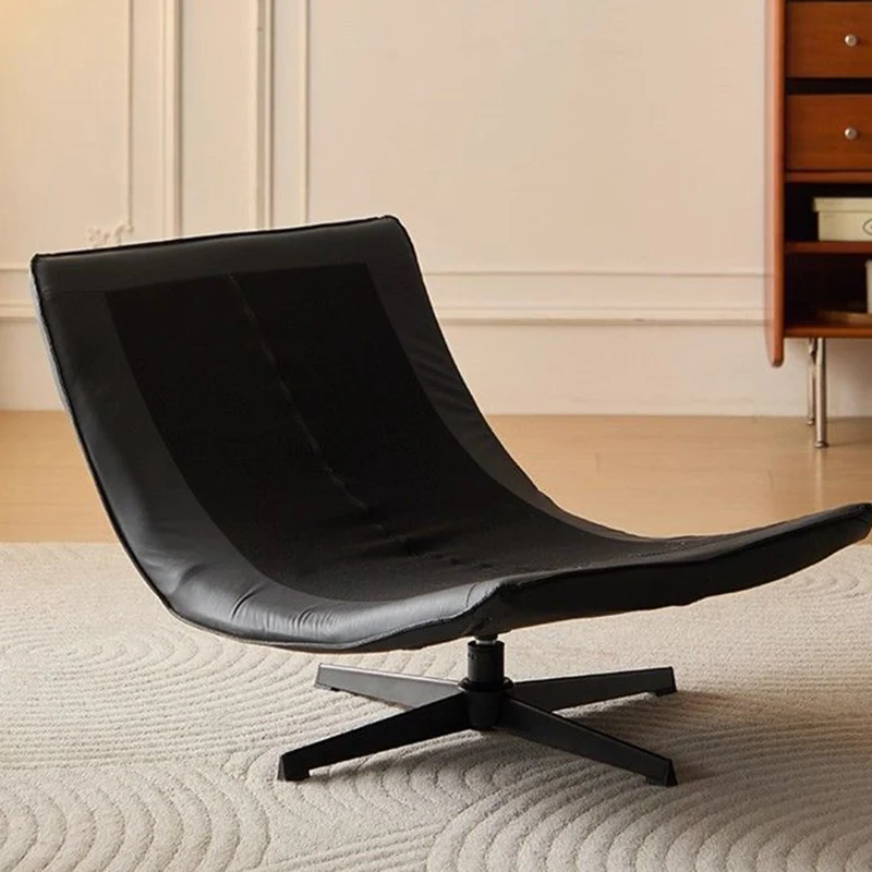 Contemporary Scandinavian Rotatable Arc-Shaped Jacquard Linen Faux Leather Iron Plush Cotton Sponge Lazy Detachable Accent Chair Backrest Armless For Living Room & Bedroom