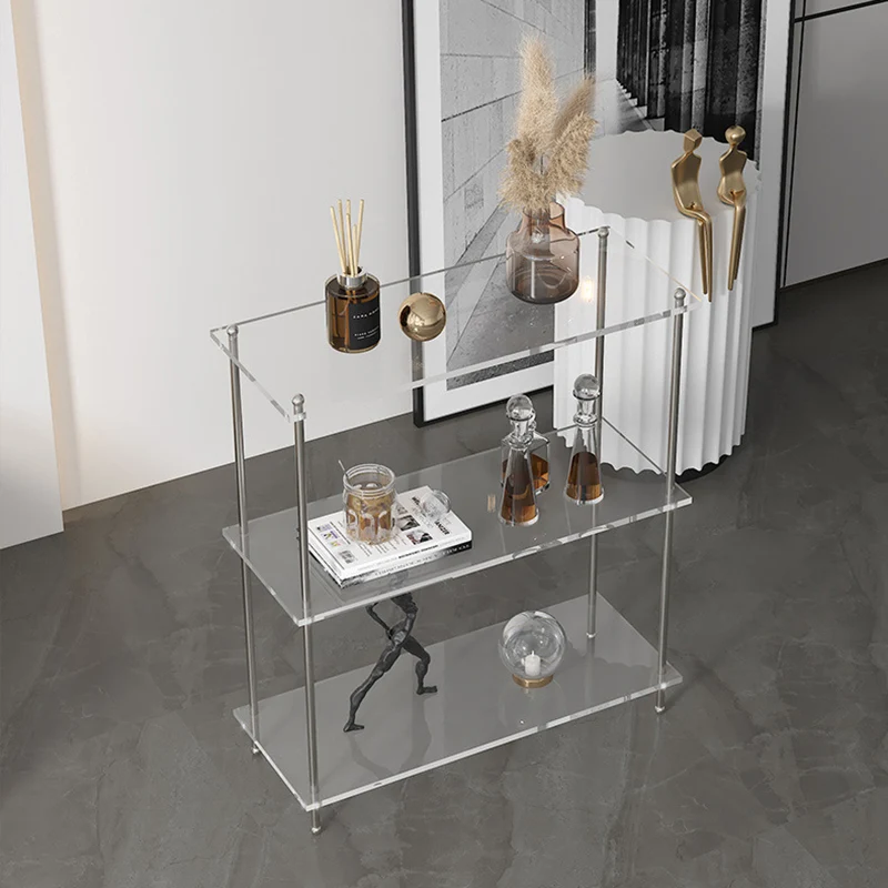 Modern Minimalist Rectangular Polystyrene Carbon Steel End Table 3/4-Tier 4-Leg For Living Room
