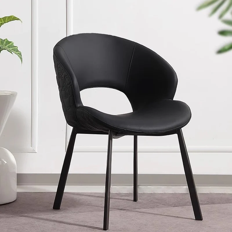 Modern Minimalist Curve Microfiber Cat Scratch Resistant Leather Carbon Steel Dining Chair Backrest Armless For Dining Room