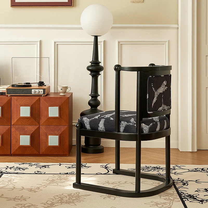 Traditional Vintage Curved Back Fabric Rubberwood Dining Chair Backrest Armless For Dining Room