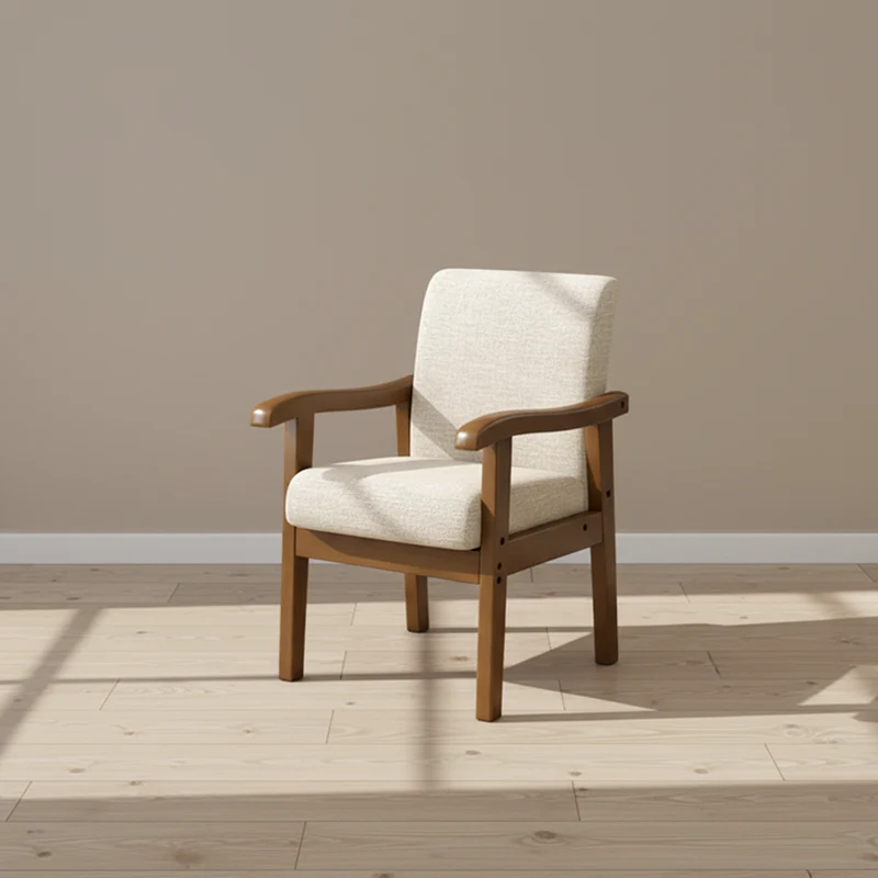 Modern Minimalist Square Cotton-Linen Rubberwood Backrest Dining Chair For Dining Room