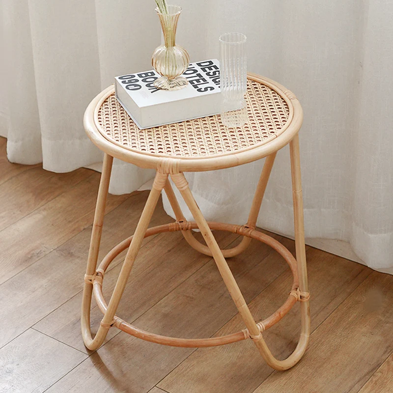 Contemporary Simplicity Round Rattan Weaving End Table 1-Tier For Living Room