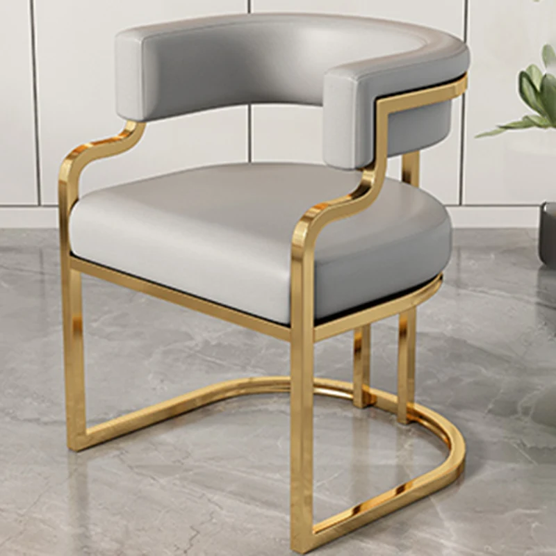 Modern Minimalist Curved Faux Leather Iron Dining Chair Backrest Armless For Dining Room