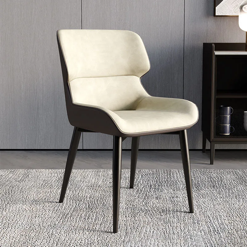 Contemporary Scandinavian Curved Rectangular Synthetic Fabric PU Leather Carbon Steel Dining Chair Backrest Armless For Dining Room