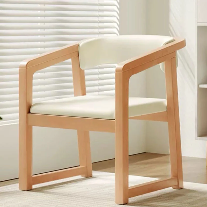 Modern Minimalist Curved PU Leather Rubberwood Dining Chair Backrest Armrest For Dining Room
