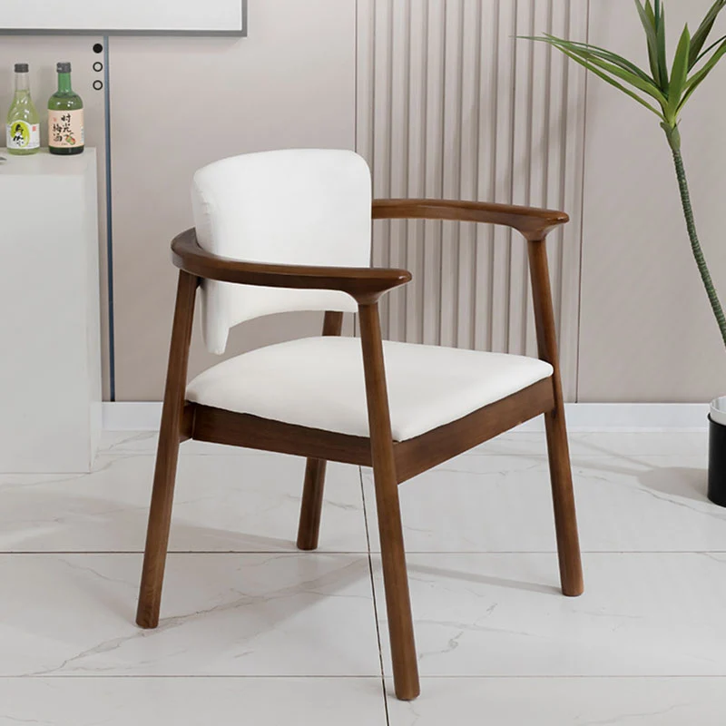 Traditional Chinese Rectangular Microfiber Leather Rubberwood Dining Chair Backrest Armrest For Dining Room