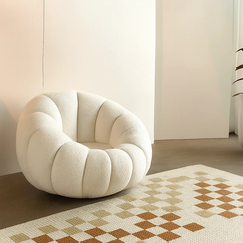 Nordic-Style Swivel Pumpkin Accent Chair - Skin-Friendly Sherpa Fabric & Soft Sitting Sofa Chair For Living Room