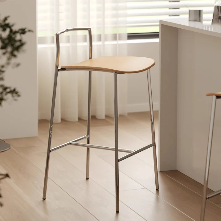 Modern Minimalist Square Iron Plywood Bar Stool For Dining Room