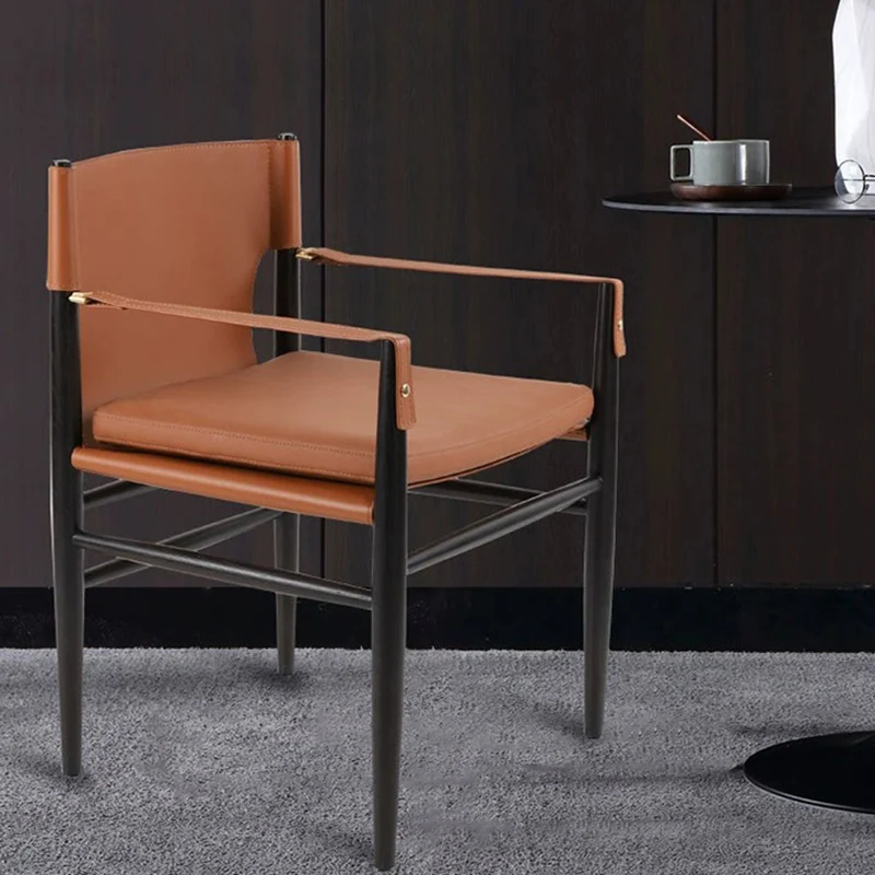 Modern Minimalist Square Seat Cushion Ash Wood Saddle-Style Faux Leather Sponge Dining Chair Backrest Armrest For Dining Room