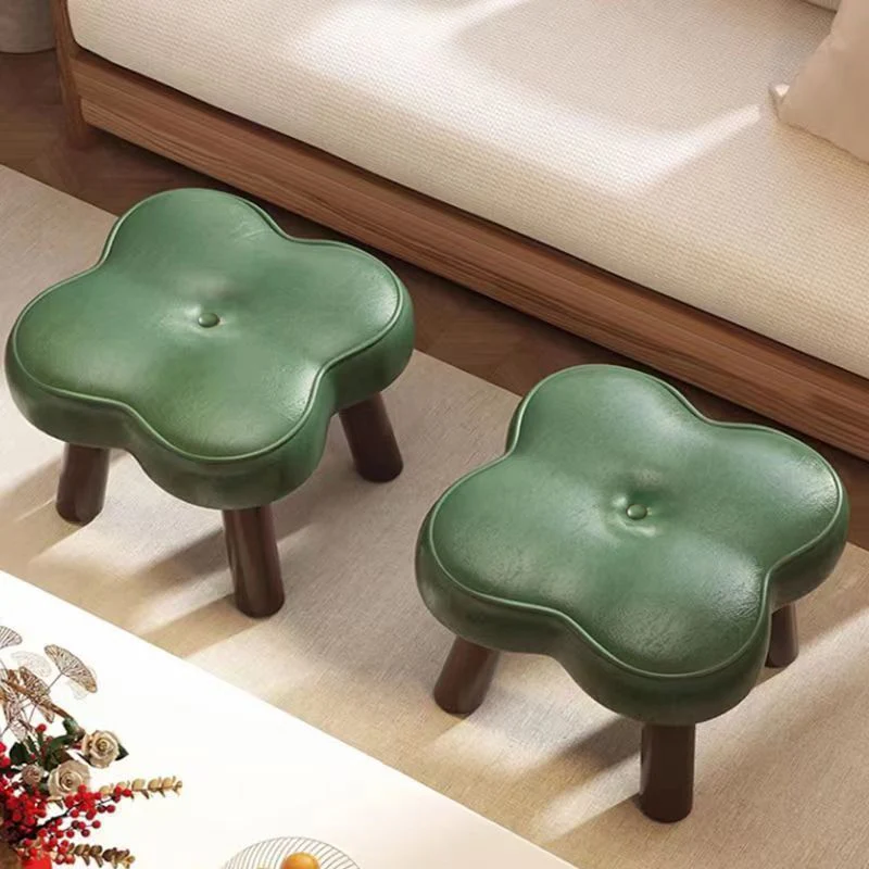 Contemporary Creative Petal Shape Faux Oil-Waxed Leather Solid Wood Sponge Low Stool Backless Armless For Living Room