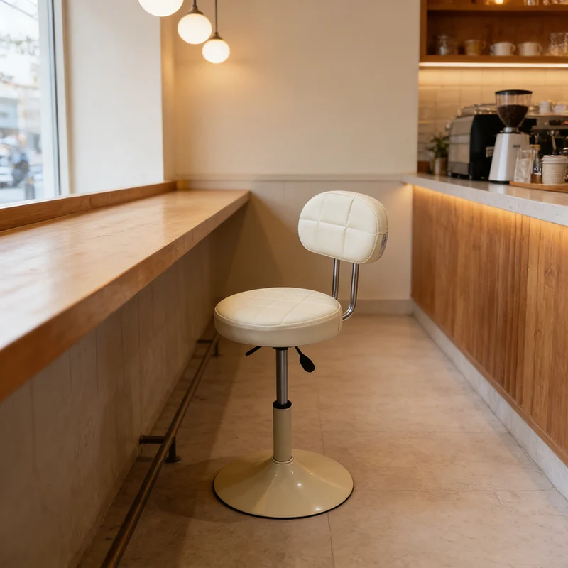 Contemporary Scandinavian Round Steel PU Leather Height Adjustable Bar Stool For Kitchen