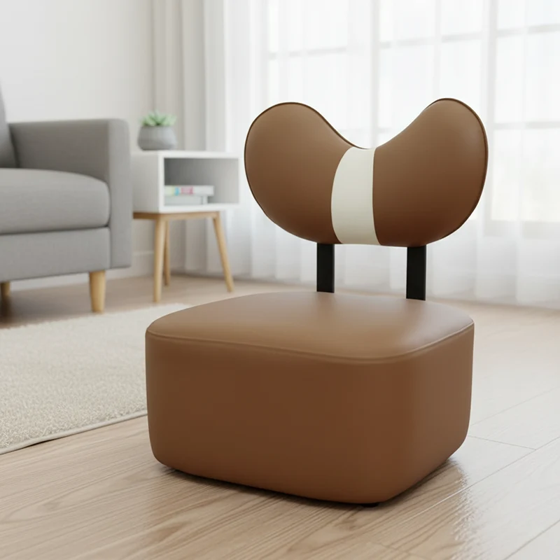 Contemporary Creative Cashew Nuts Square Pine Wood Faux Leather Sponge Movable Kids Low Stool Backrest Armless For Living Room