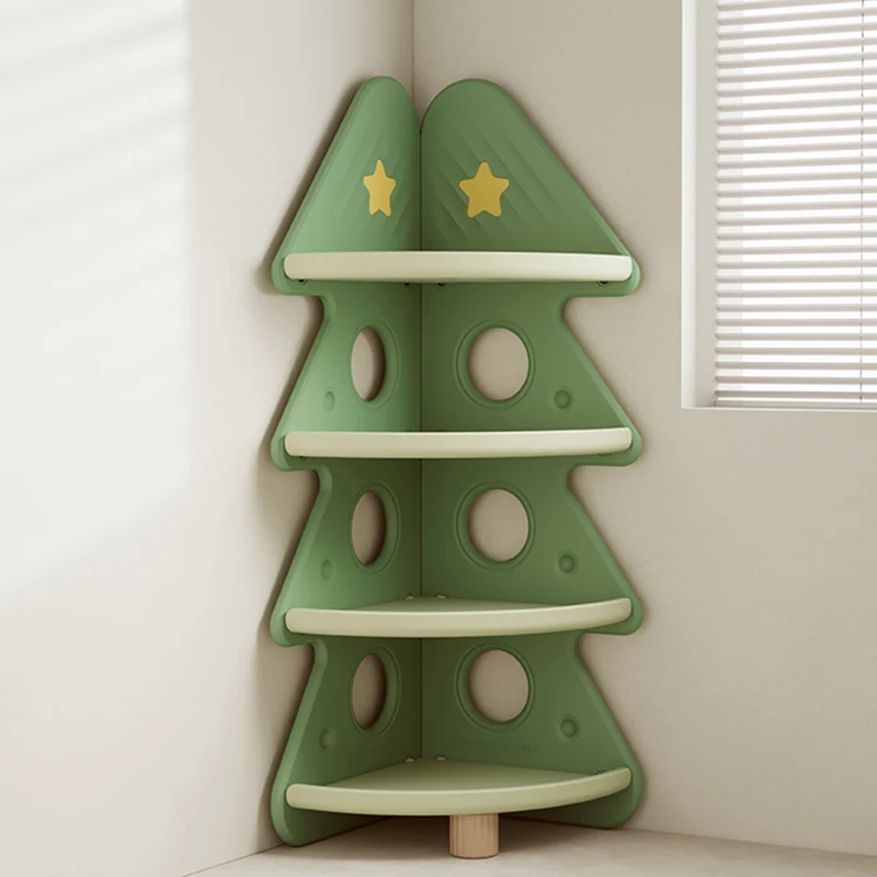 Contemporary Creative Christmas Tree Environmentally Friendly HDPE Kids Corner Storage Shelf 4-Tier For Living Room