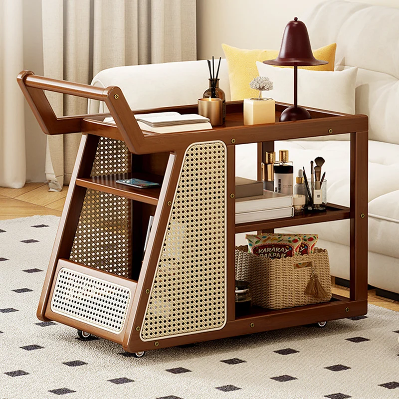 Contemporary Nordic Bamboo Glass Square Movable Plastic Weaving End Table 3-Tier For Living Room