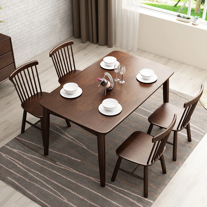 Contemporary Nordic Solid Wood Microfiber Leather Square Dining Table & Chair Set For 4/6 Seats