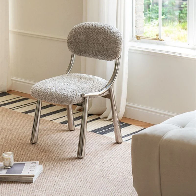 Traditional Vintage Arc Soft Fluffy Carbon Steel Snowflake Velvet Sponge Dining Chair Backrest Armless For Dining Room