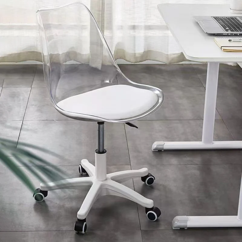 Modern Minimalist PU Leather Acrylic Plastic Mid-Back Swivel Height Adjustable Desk Chair Backrest Armless For Home Office