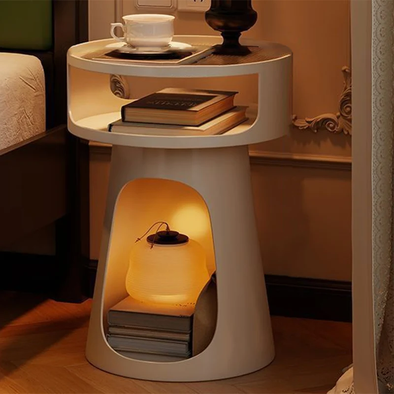 Contemporary Industrial Lighthouse Shape Carbon Steel Tempered Glass End Table 3-Tier For Bedroom