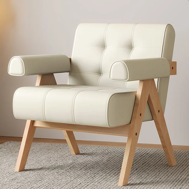 Modern Minimalist Square Rectangular Rubberwood Solid Wood Plywood Cat Scratch Leather Sintered Stone Rebar Frame Accent Chair & Table Set For Living Room