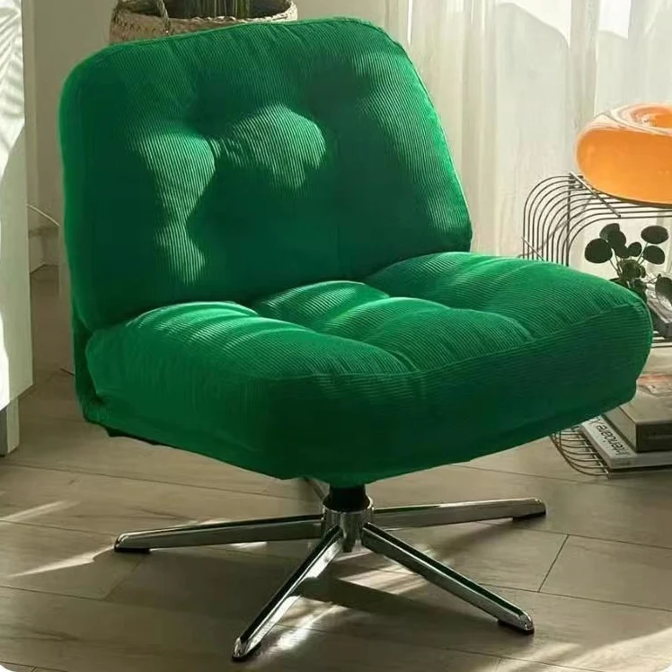 Contemporary Scandinavian Square Corduroy Carbon Steel Backrest 360° Rotation Accent Chair For Living Room